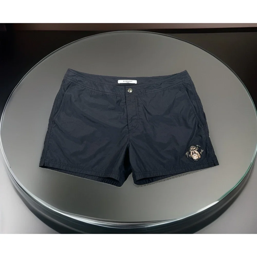 Givenchy Rottweiler Swim Trunks Men's XL Black Dog Head Embroidered Shorts